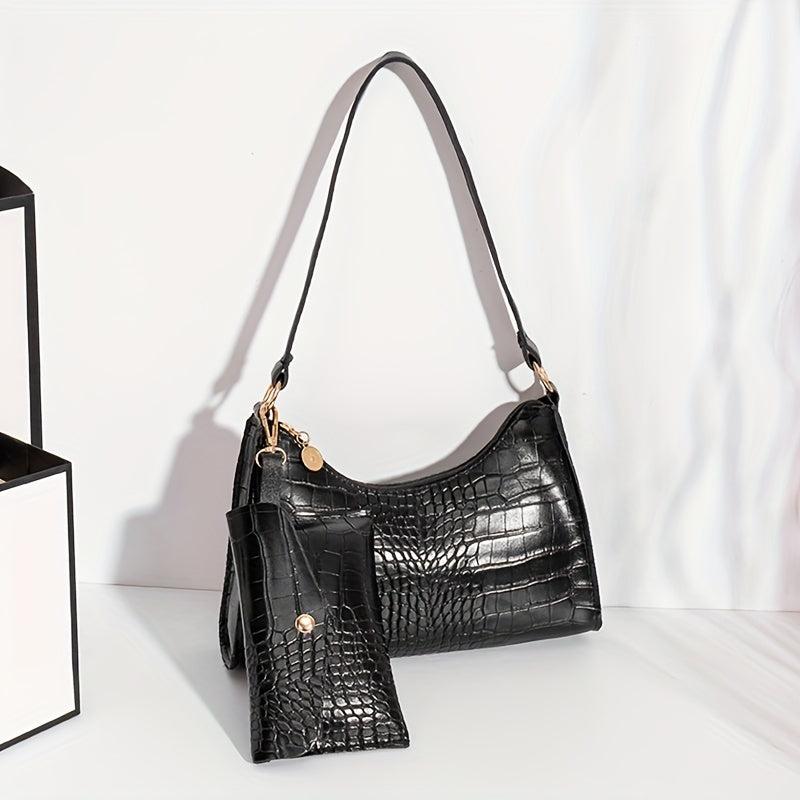 Crocodile Pattern Underarm Bag Lightweight Portable PU Leather Shoulder Bag
