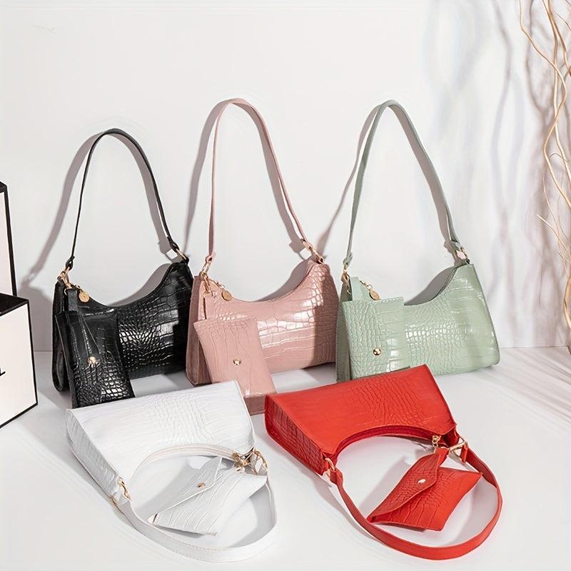 Crocodile Pattern Underarm Bag Lightweight Portable PU Leather Shoulder Bag