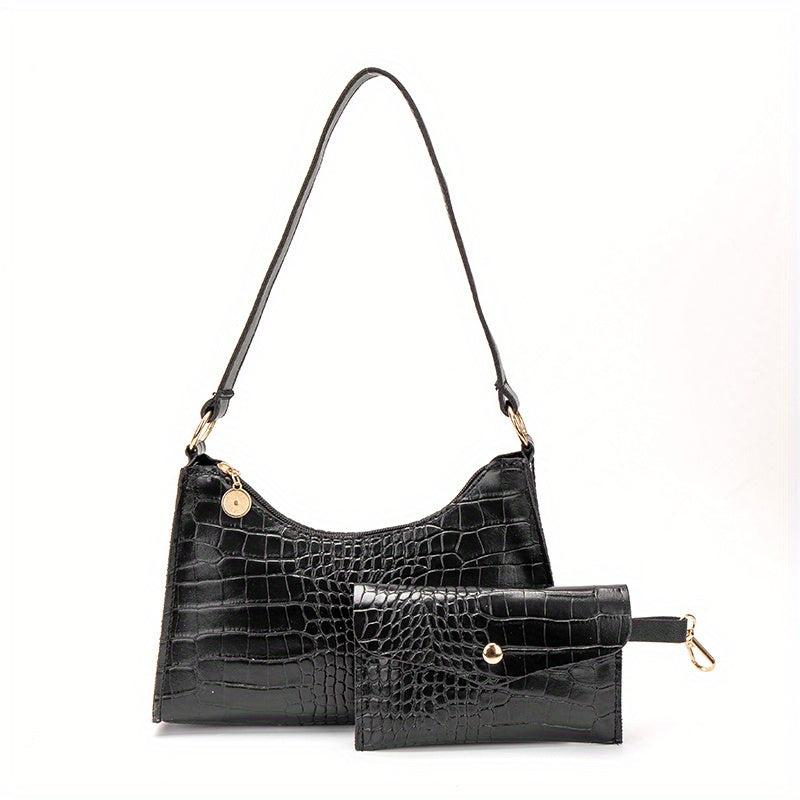Crocodile Pattern Underarm Bag Lightweight Portable PU Leather Shoulder Bag