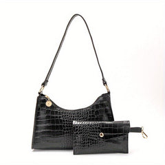Crocodile Pattern Underarm Bag Lightweight Portable PU Leather Shoulder Bag
