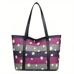 Daisy Flower Embroidery Tote Bag Large Capacity Shoulder Bag