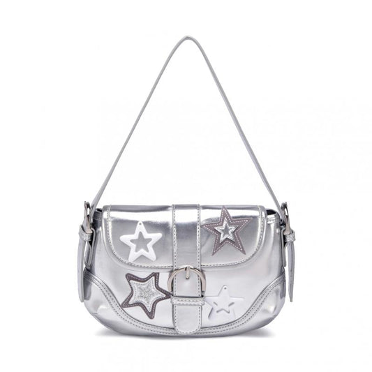 Y2K Star Decor Shoulder Bag Buckle Decor Underarm Purse Flap Handbag