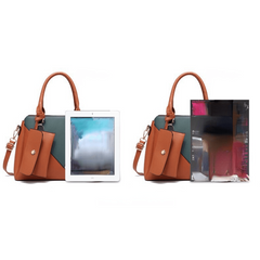 Vintage Top Handle Tote Bag Contrast Satchel Women's Retro Shoulder Purse