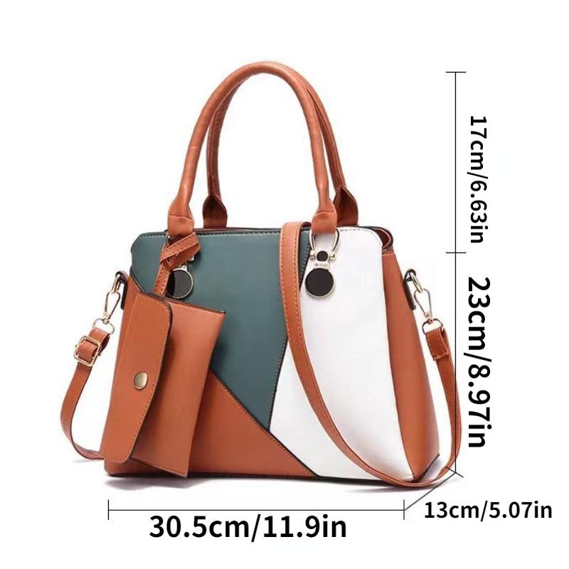 Vintage Top Handle Tote Bag Contrast Satchel Women's Retro Shoulder Purse