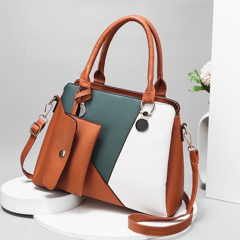 Vintage Top Handle Tote Bag Contrast Satchel Women's Retro Shoulder Purse