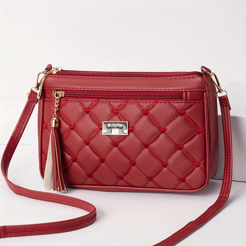 Quilted Crossbody Bag Stylish PU Shoulder Bag Women's Casual Handbag