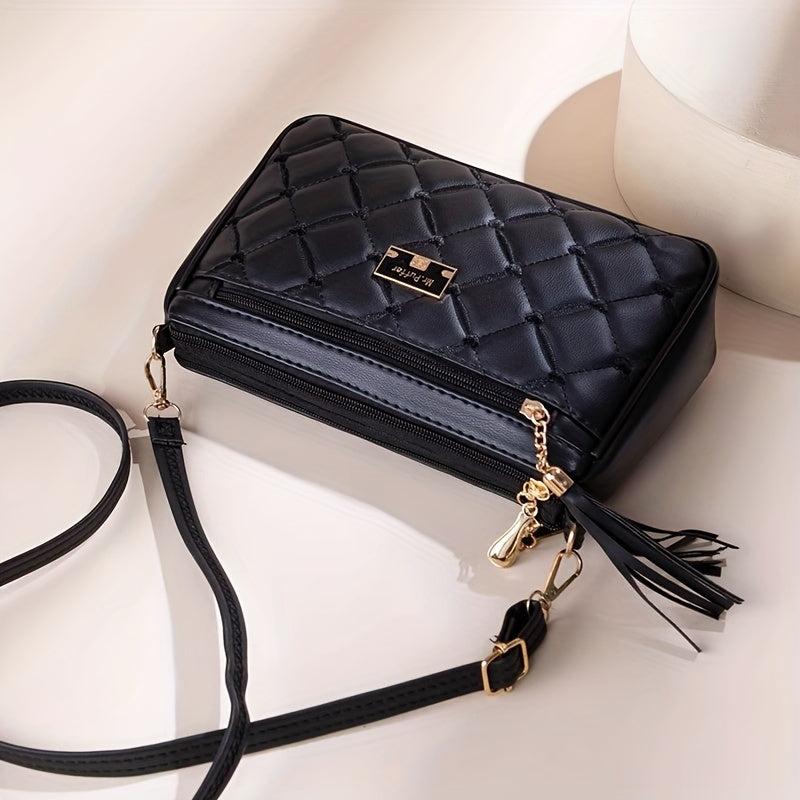 Quilted Crossbody Bag Stylish PU Shoulder Bag Women's Casual Handbag