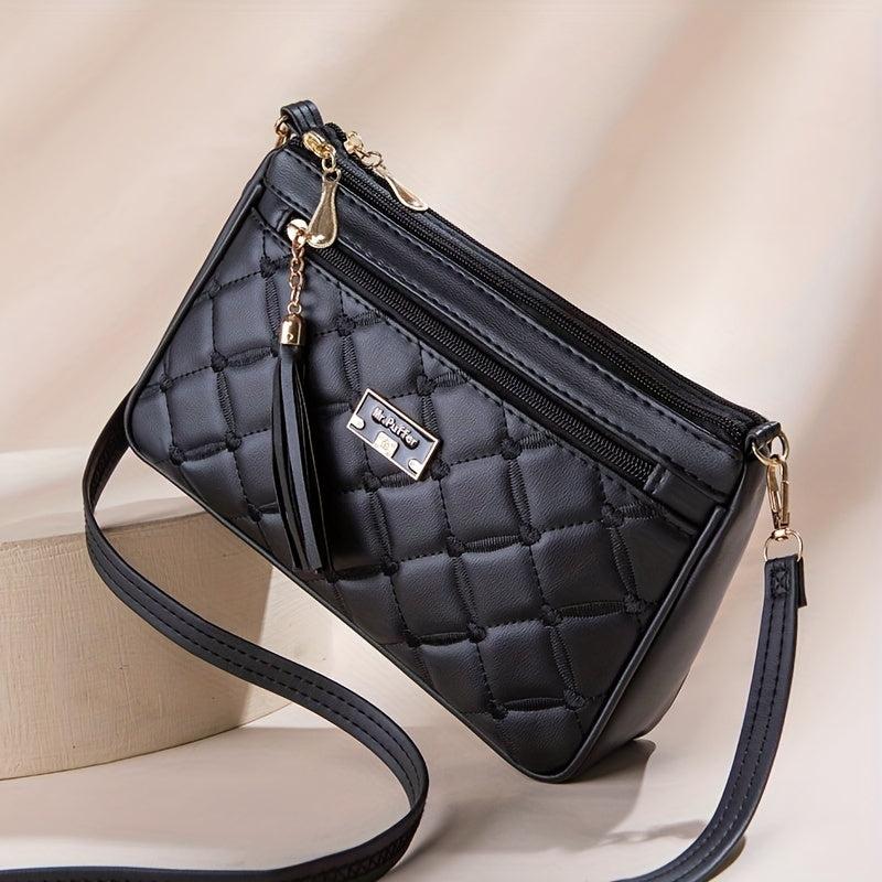 Quilted Crossbody Bag Stylish PU Shoulder Bag Women's Casual Handbag