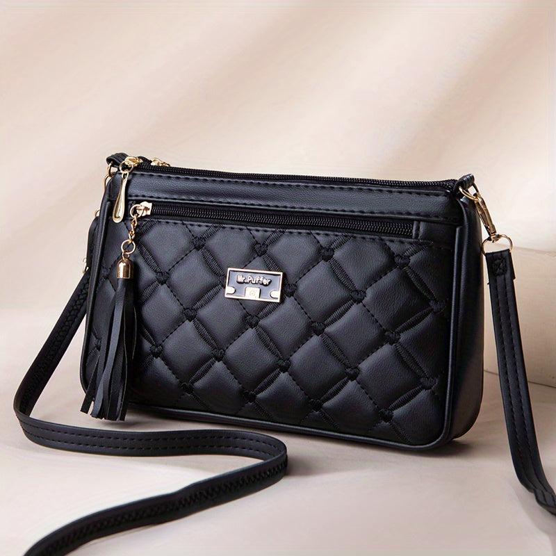 Quilted Crossbody Bag Stylish PU Shoulder Bag Women's Casual Handbag