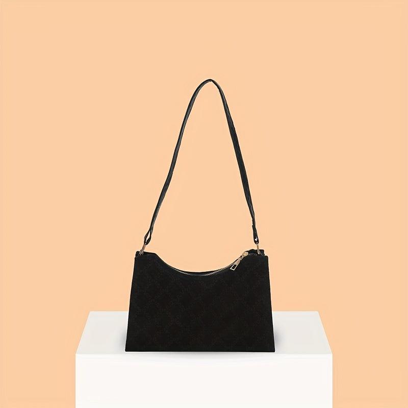 Rhombus Print Baguette Bag PU Leather Shoulder Purse Women's Handbag