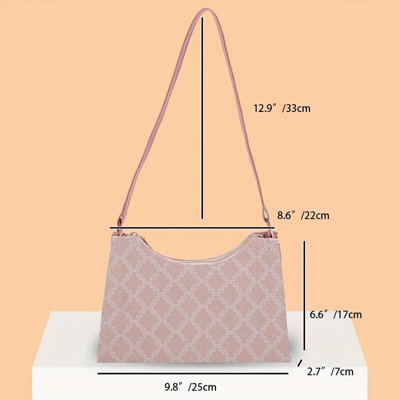 Rhombus Print Baguette Bag PU Leather Shoulder Purse Women's Handbag