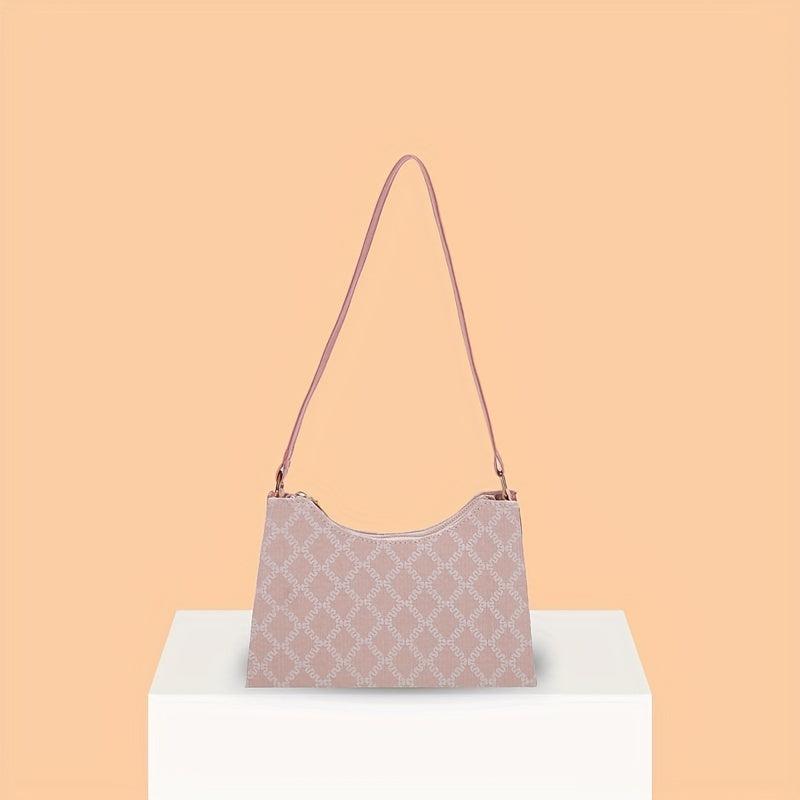 Rhombus Print Baguette Bag PU Leather Shoulder Purse Women's Handbag