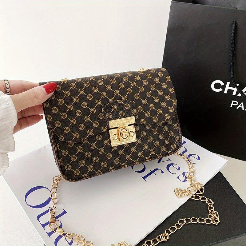 Vintage Pattern Square Shoulder Bag Classic Chain Bag For Work