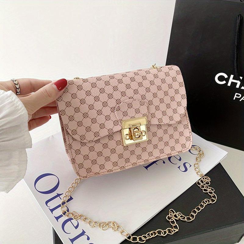 Vintage Pattern Square Shoulder Bag Classic Chain Bag For Work