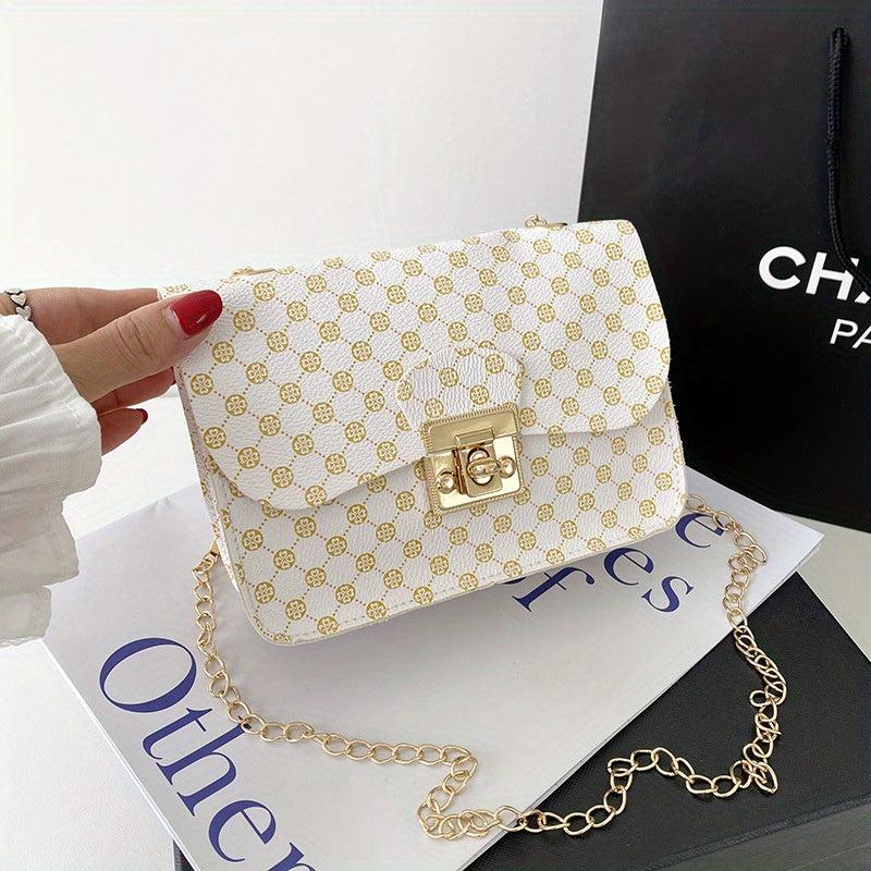 Vintage Pattern Square Shoulder Bag Classic Chain Bag For Work