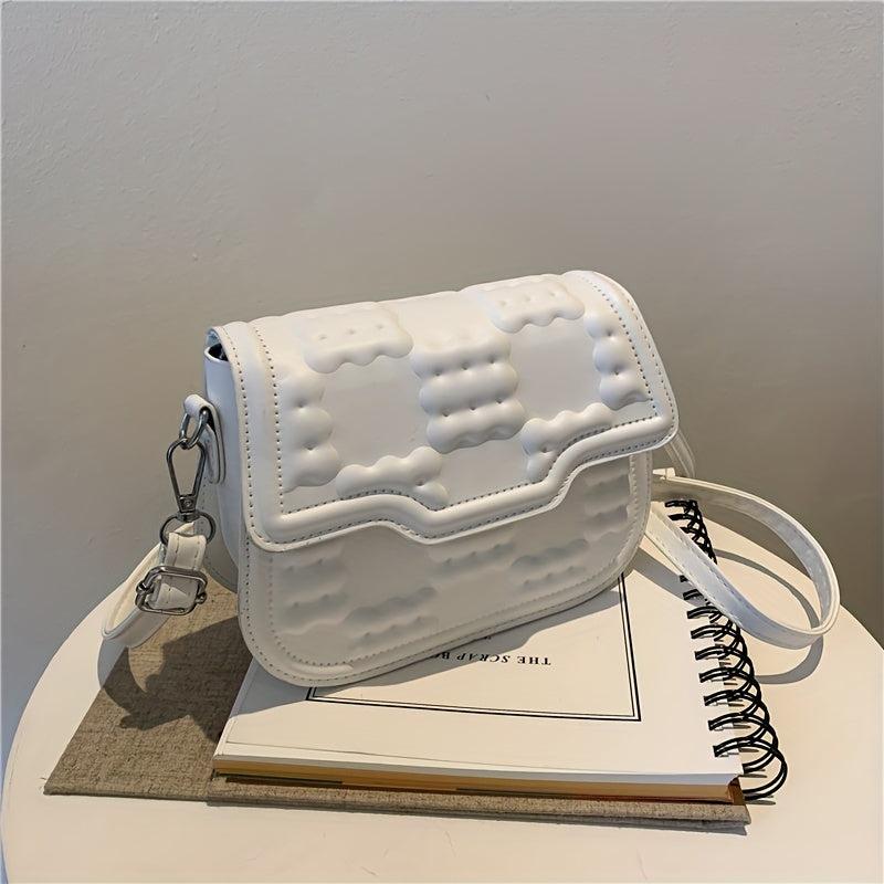 Geometric Embossed Flap Saddle Bag