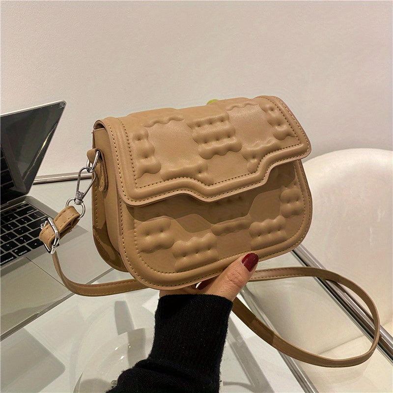 Geometric Embossed Flap Saddle Bag