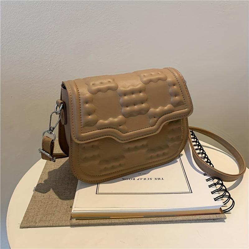 Geometric Embossed Flap Saddle Bag
