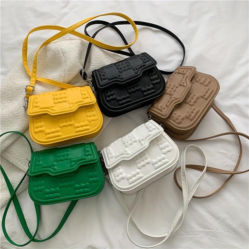 Geometric Embossed Flap Saddle Bag