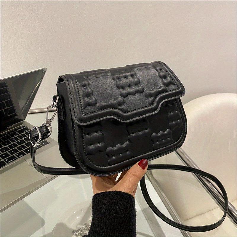 Geometric Embossed Flap Saddle Bag