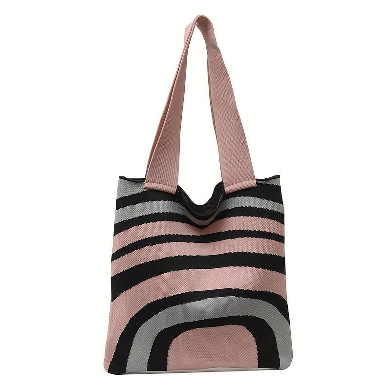 Striped Knitted Shoulder Bag Colorblock Tote Bag Crochet Bag