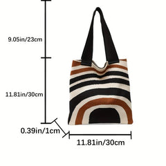 Striped Knitted Shoulder Bag Colorblock Tote Bag Crochet Bag