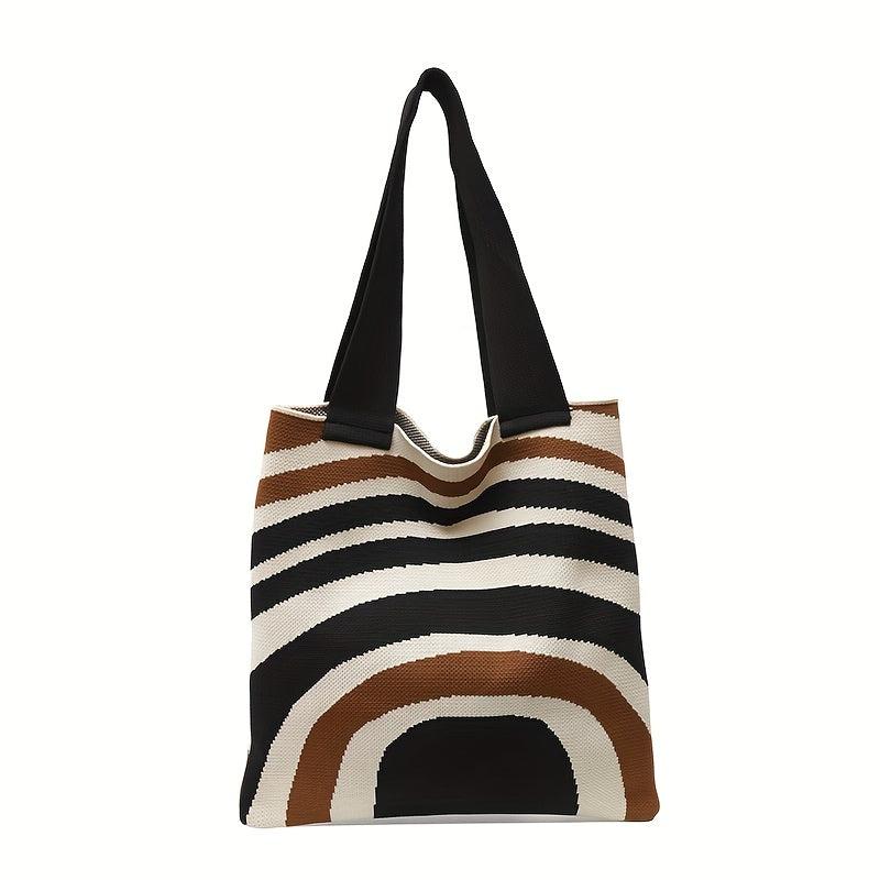 Striped Knitted Shoulder Bag Colorblock Tote Bag Crochet Bag