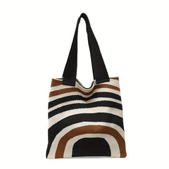 Striped Knitted Shoulder Bag Colorblock Tote Bag Crochet Bag