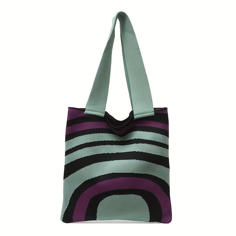 Striped Knitted Shoulder Bag Colorblock Tote Bag Crochet Bag