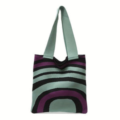 Striped Knitted Shoulder Bag Colorblock Tote Bag Crochet Bag