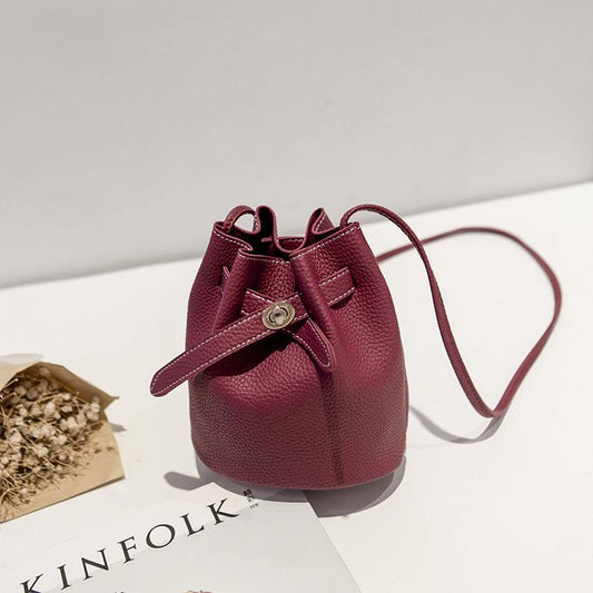 Mini Solid Drawstring Crossbody Bag PU Leather Classic Bag