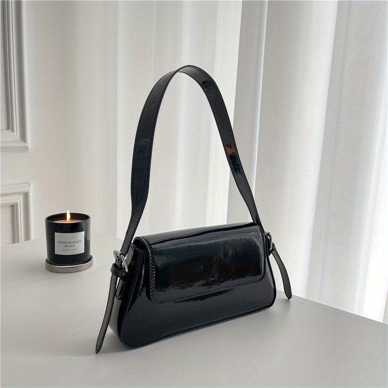 Metallic Flap Bag Glossy Shoulder Purse For Women