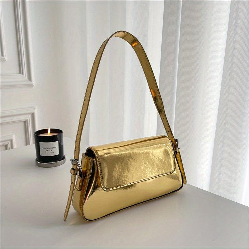 Metallic Flap Bag Glossy Shoulder Purse For Women