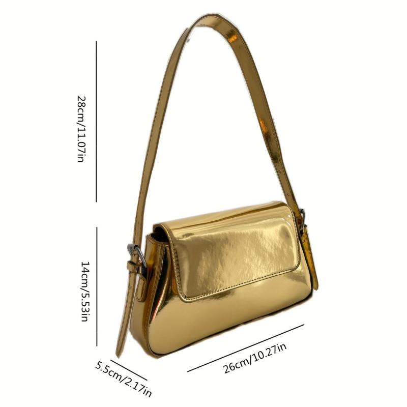 Metallic Flap Bag Glossy Shoulder Purse For Women