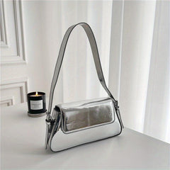 Metallic Flap Bag Glossy Shoulder Purse For Women