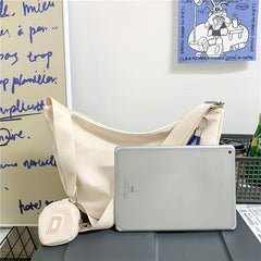 Minimalist Casual Shoulder Bag Nylon Solid Zipper Crossbody Bag