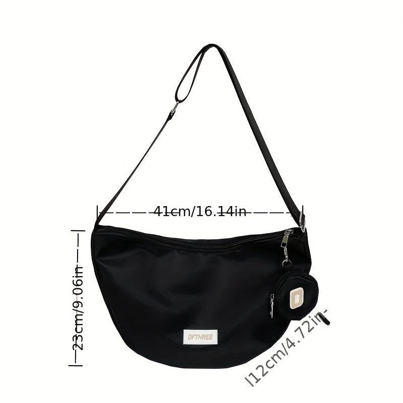Minimalist Casual Shoulder Bag Nylon Solid Zipper Crossbody Bag