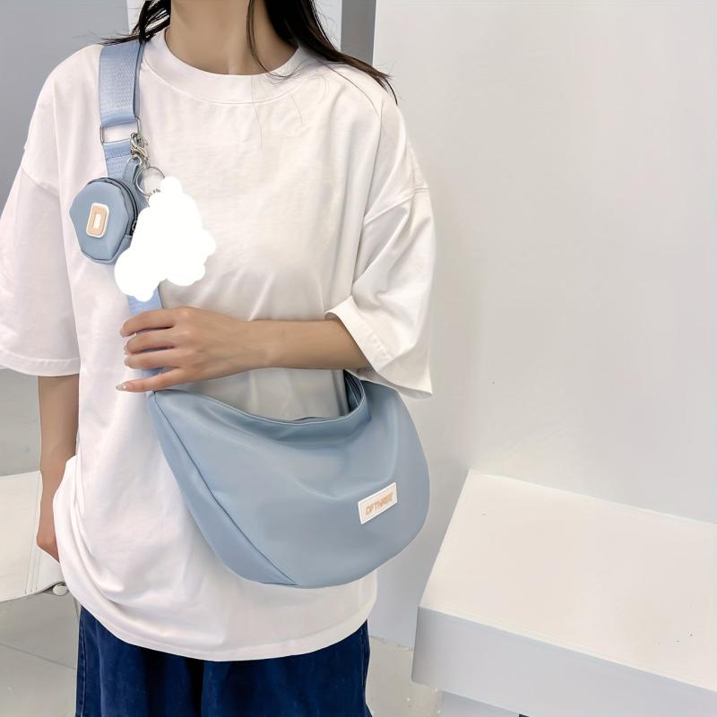 Minimalist Casual Shoulder Bag Nylon Solid Zipper Crossbody Bag
