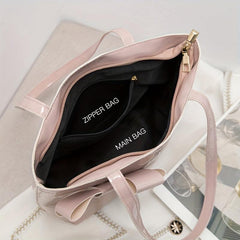 Bowknot Decor Solid Handbag All Match Shoulder Bag