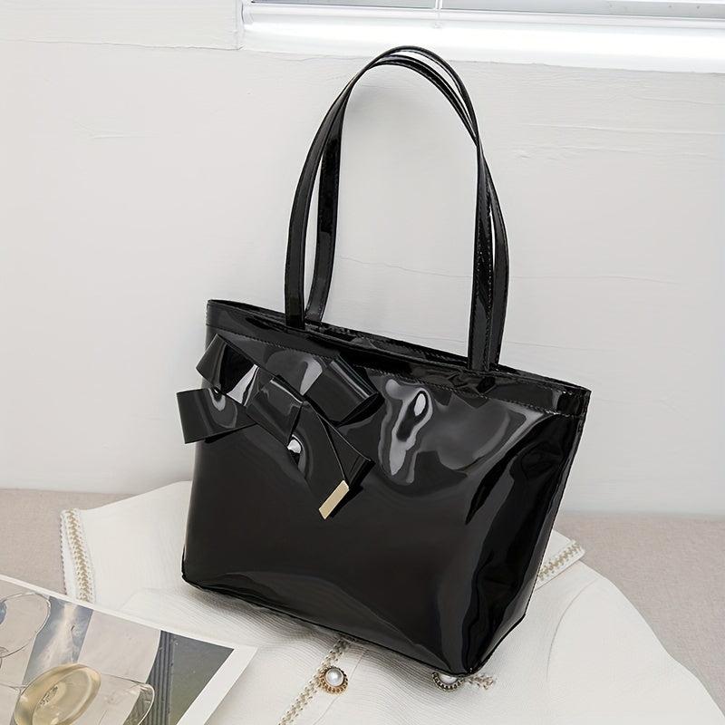 Bowknot Decor Solid Handbag All Match Shoulder Bag