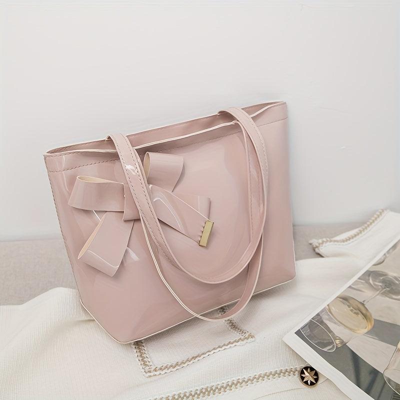 Bowknot Decor Solid Handbag All Match Shoulder Bag