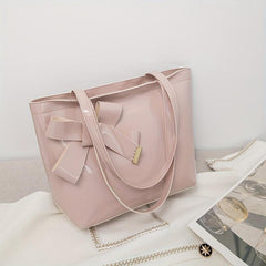 Bowknot Decor Solid Handbag All Match Shoulder Bag