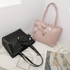 Bowknot Decor Solid Handbag All Match Shoulder Bag