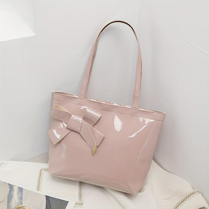 Bowknot Decor Solid Handbag All Match Shoulder Bag