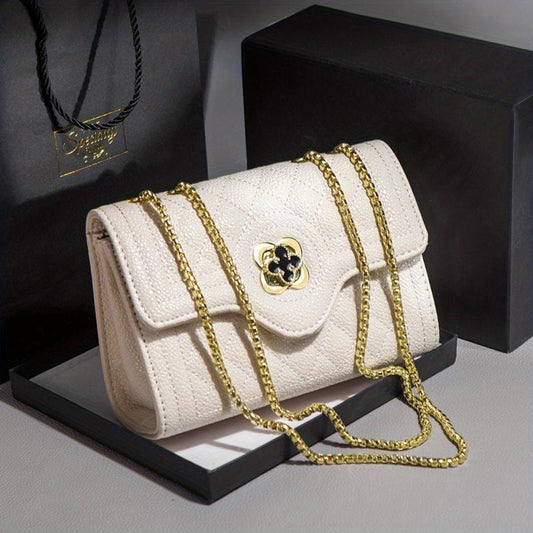 Quilted Textured Crossbody Bag Chain Shoulder Bag Four leaf Clover Decor