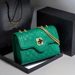 Quilted Textured Crossbody Bag Chain Shoulder Bag Four leaf Clover Decor