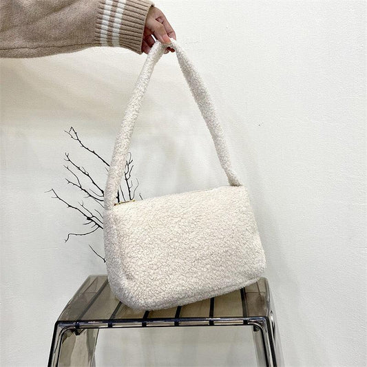 Plush Underarm Bag Solid Shoulder Bag Women's Niche Handbag