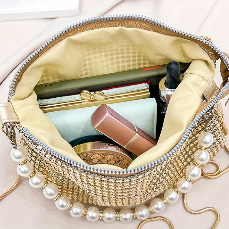 Rhinestone Decor Handbag Glitter Shoulder Bag