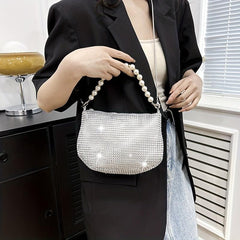 Rhinestone Decor Handbag Glitter Shoulder Bag
