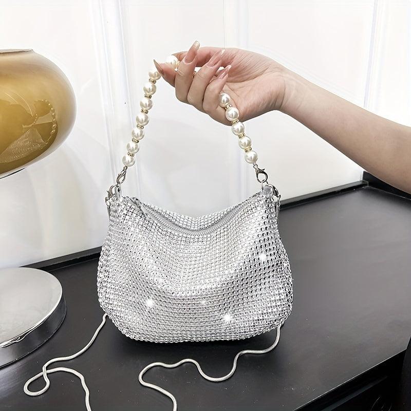 Rhinestone Decor Handbag Glitter Shoulder Bag